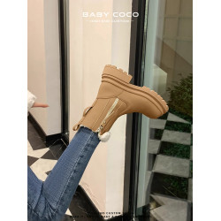 真皮厚底馬丁靴女秋冬加絨羊羔毛保暖毛毛靴大黃靴雪地靴白色短靴