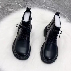 真皮芒果頭馬丁靴女2026新款漆皮時尚平底單靴女短靴秋冬加絨棉靴