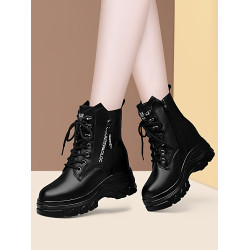 厚底馬丁靴2026秋冬季棉鞋內增高短靴松糕加絨小個子女鞋真皮單靴