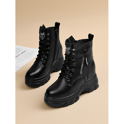 厚底馬丁靴2026秋冬季棉鞋內增高短靴松糕加絨小個子女鞋真皮單靴