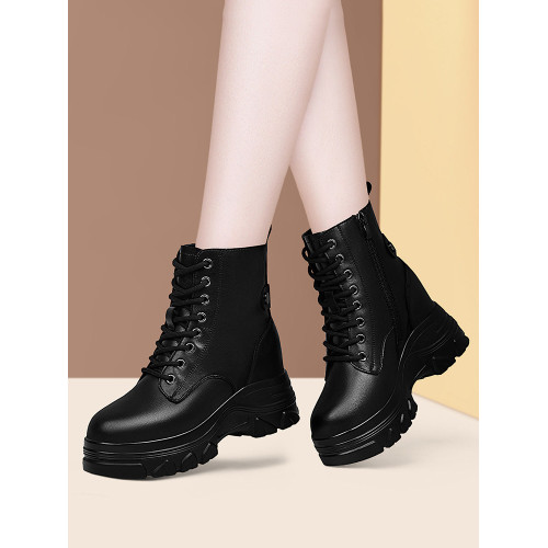 厚底馬丁靴2026秋冬季棉鞋內增高短靴松糕加絨小個子女鞋真皮單靴