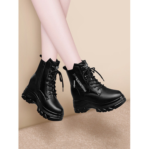 厚底馬丁靴2026秋冬季棉鞋內增高短靴松糕加絨小個子女鞋真皮單靴