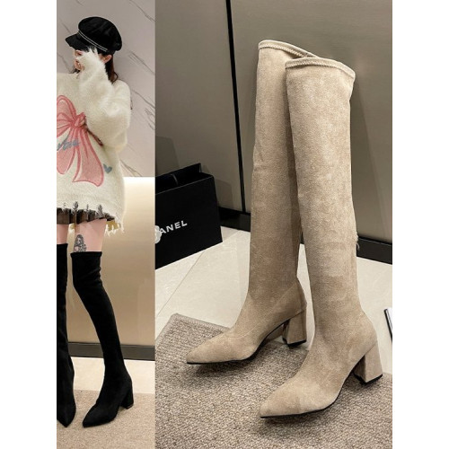 歐美風尖頭粗跟過膝長靴女2025秋冬絨面彈力瘦瘦靴辣妹性感高跟靴 歐美風尖頭粗跟過膝長靴女2025秋冬絨面彈力瘦瘦靴辣妹性感高跟靴