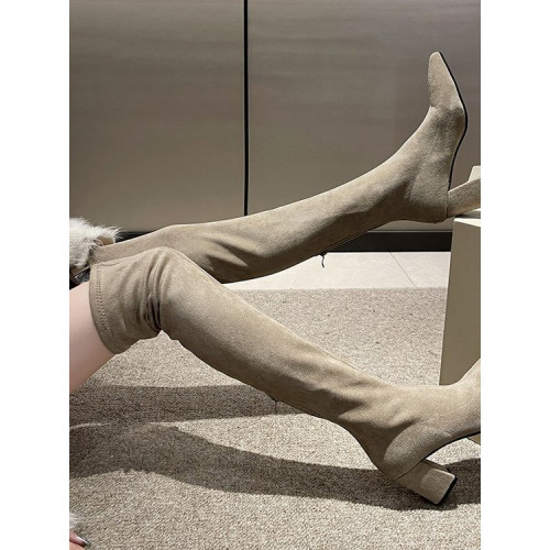 歐美風尖頭粗跟過膝長靴女2025秋冬絨面彈力瘦瘦靴辣妹性感高跟靴 歐美風尖頭粗跟過膝長靴女2025秋冬絨面彈力瘦瘦靴辣妹性感高跟靴