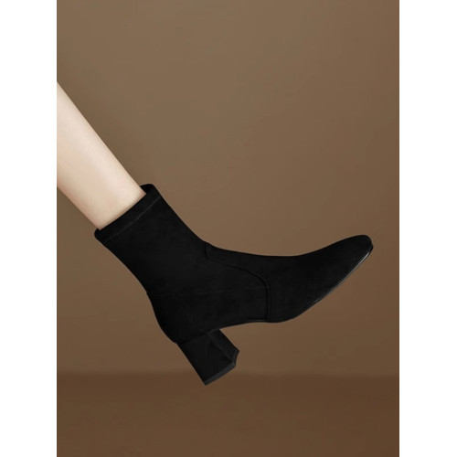 氣質顯瘦彈力瘦瘦靴女羊反絨秋冬季新款英倫方頭粗跟中跟及踝短靴 氣質顯瘦彈力瘦瘦靴女羊反絨秋冬季新款英倫方頭粗跟中跟及踝短靴