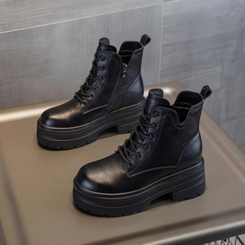 內增高馬丁靴女真皮短靴爆款秋冬新款小個子8cm厚底增高加絨靴子