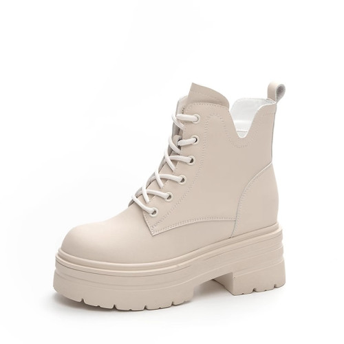 內增高馬丁靴女真皮短靴爆款秋冬新款小個子8cm厚底增高加絨靴子