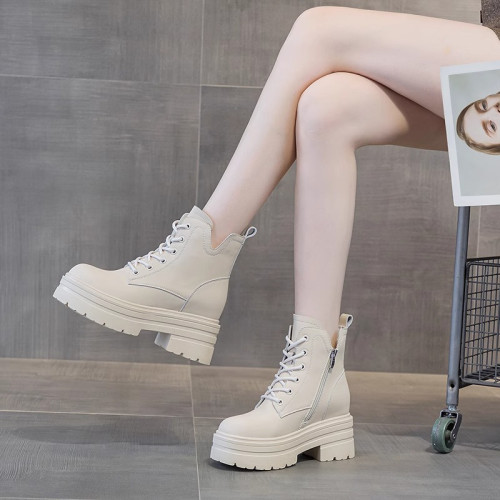 內增高馬丁靴女真皮短靴爆款秋冬新款小個子8cm厚底增高加絨靴子