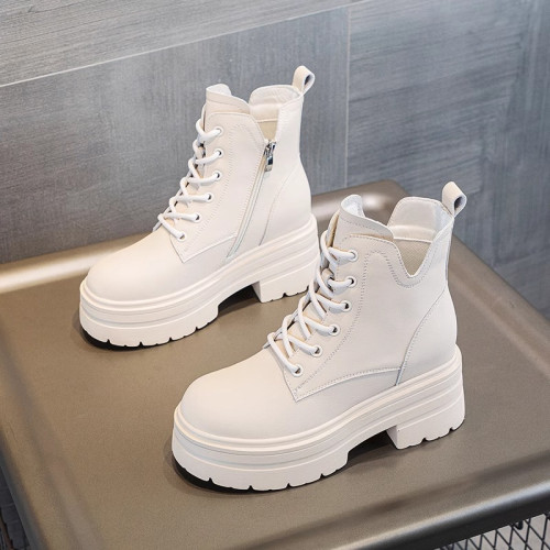 內增高馬丁靴女真皮短靴爆款秋冬新款小個子8cm厚底增高加絨靴子