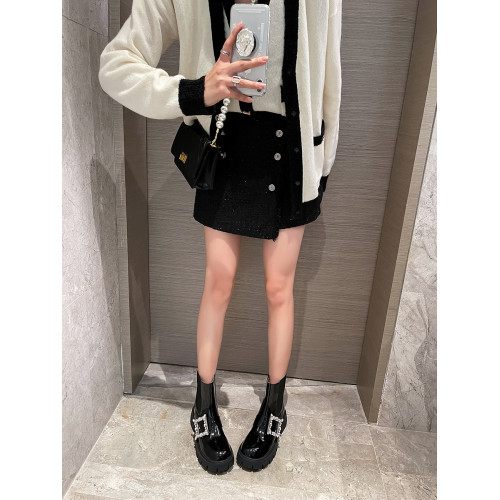 牛皮版~水鑽方釦厚底馬丁靴女真皮英倫風內增高切爾西靴r*v機車靴 牛皮版~水鑽方釦厚底馬丁靴女真皮英倫風內增高切爾西靴r*v機車靴