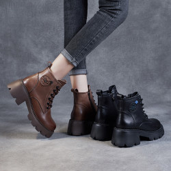 厚底馬丁靴女2026年新款秋冬英倫風配裙子真皮小個子增高小短靴子