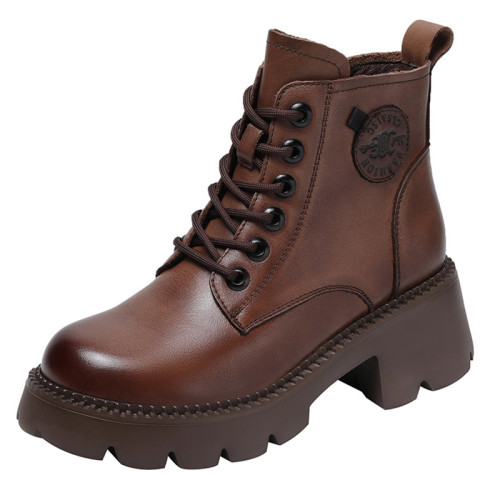 厚底馬丁靴女2026年新款秋冬英倫風配裙子真皮小個子增高小短靴子