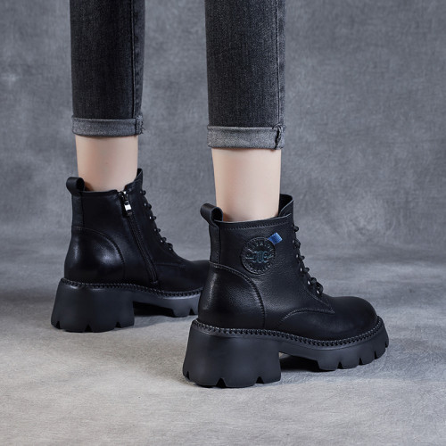 厚底馬丁靴女2026年新款秋冬英倫風配裙子真皮小個子增高小短靴子