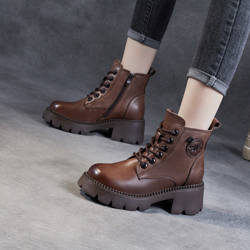 厚底馬丁靴女2026年新款秋冬英倫風配裙子真皮小個子增高小短靴子