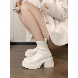 時尚小個子時裝靴女2025春秋季新款粗跟馬丁靴高跟氣質瘦瘦小短靴