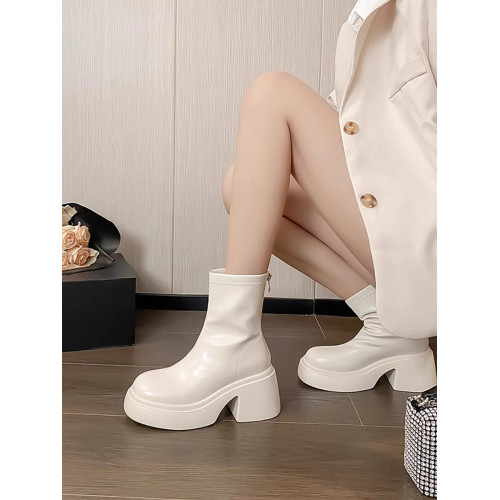 時尚小個子時裝靴女2025春秋季新款粗跟馬丁靴高跟氣質瘦瘦小短靴