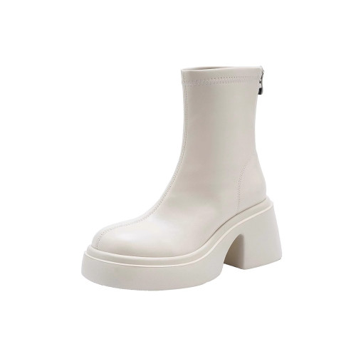 時尚小個子時裝靴女2025春秋季新款粗跟馬丁靴高跟氣質瘦瘦小短靴