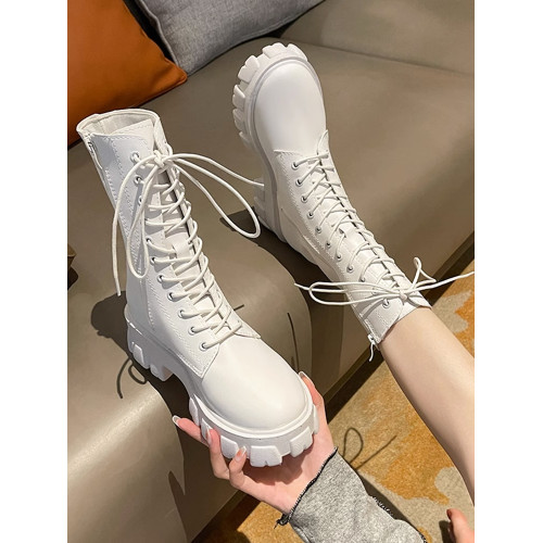 馬丁靴女2024秋季單靴薄款厚底增高系帶短靴百搭復古中筒機車靴子