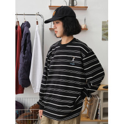 Battles 棒球條紋長袖T恤重磅320g純棉寬鬆休閒美式復古基礎百搭