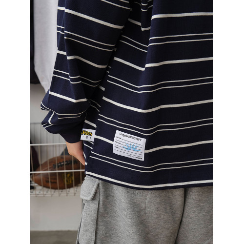 Battles 棒球條紋長袖T恤重磅320g純棉寬鬆休閒美式復古基礎百搭