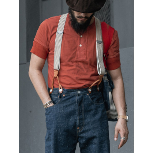 惡犬BRONSON美式復古亨利領短袖t恤男雙紗長絨純棉阿美哢嘰打底衫