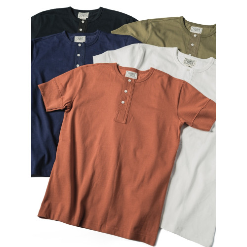 惡犬BRONSON美式復古亨利領短袖t恤男雙紗長絨純棉阿美哢嘰打底衫