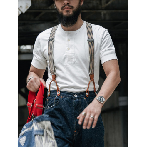 惡犬BRONSON美式復古亨利領短袖t恤男雙紗長絨純棉阿美哢嘰打底衫