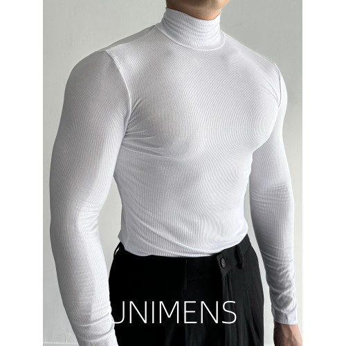 螺紋高領長袖t恤男士高彈力健身肌肉修身高級潮流純色休閒打底衫