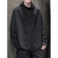 小衆設計感堆堆領雙面德絨打底衫男士重磅長袖T恤新中式男裝衛衣