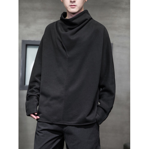 小衆設計感堆堆領雙面德絨打底衫男士重磅長袖T恤新中式男裝衛衣