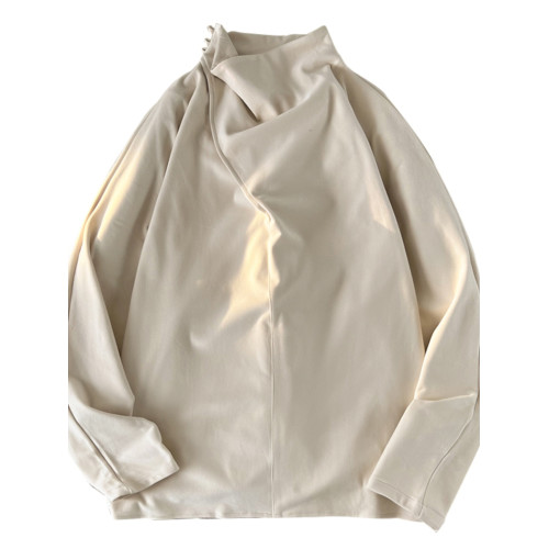 小衆設計感堆堆領雙面德絨打底衫男士重磅長袖T恤新中式男裝衛衣