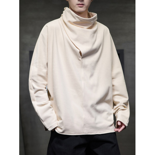 小衆設計感堆堆領雙面德絨打底衫男士重磅長袖T恤新中式男裝衛衣