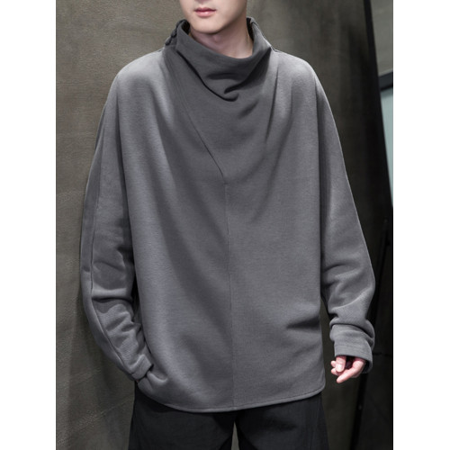 小衆設計感堆堆領雙面德絨打底衫男士重磅長袖T恤新中式男裝衛衣