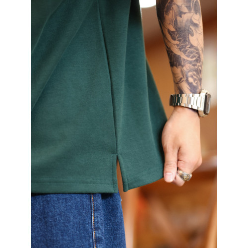 BGYO 305G重磅棕黑色短袖T恤男女寬鬆落肩袖圓領純色大碼打底衫夏