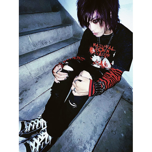 別閙BIZZCUT/條紋異想/秋搖滾寬鬆落肩黑紅條打底長袖T恤男女中性