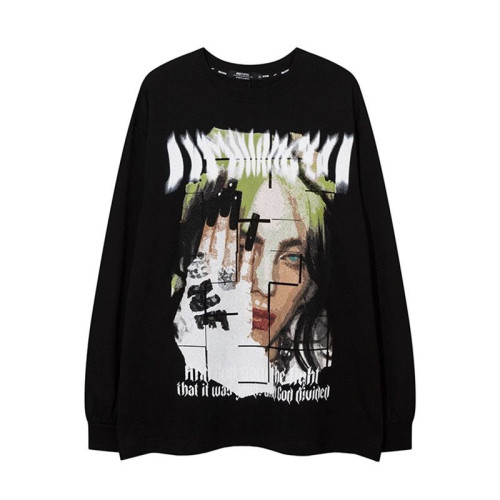 100%純棉美式秋季復古潮牌hiphop街頭印花長袖T恤男女寬鬆打底衫