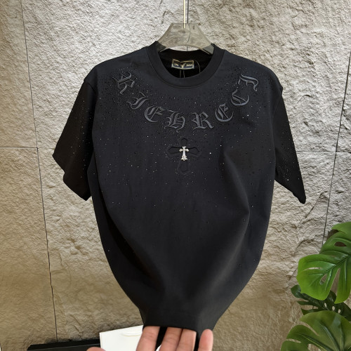 短袖t恤春秋新款輕奢潮牌男裝休閒時尚燙鑽男士韓版圓領半袖上衣