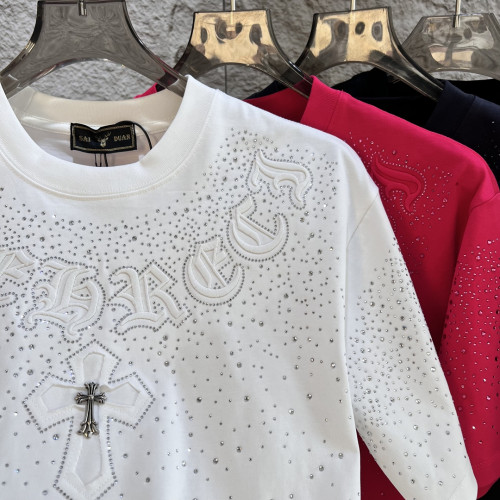 短袖t恤春秋新款輕奢潮牌男裝休閒時尚燙鑽男士韓版圓領半袖上衣