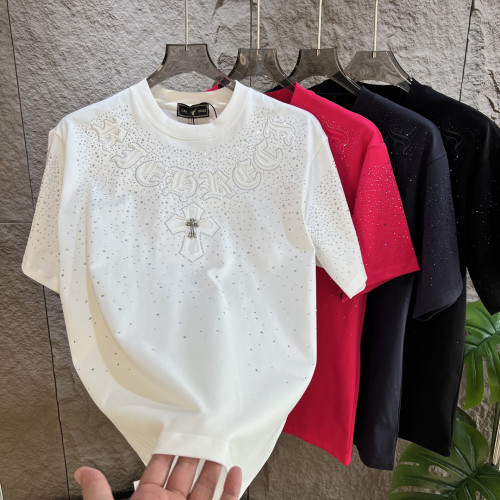 短袖t恤春秋新款輕奢潮牌男裝休閒時尚燙鑽男士韓版圓領半袖上衣