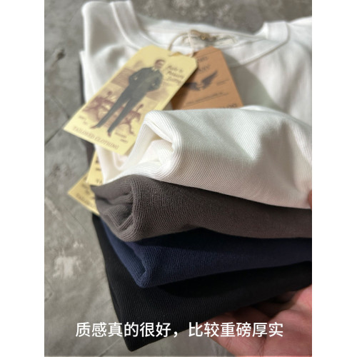 復古重磅新疆純棉亨利領長袖T恤美式圓領小領口寬鬆純色白T打底衫