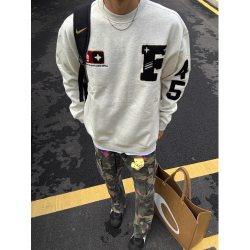 美式高街毛巾刺綉衛衣男女春秋冬薄款加絨加厚內搭打底長袖上衣潮