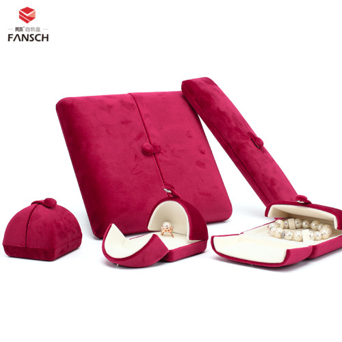 新款按釦雙釦首飾盒超軟絲絨戒指盒耳釘吊墜盒珍珠項鍊盒子淺紫色