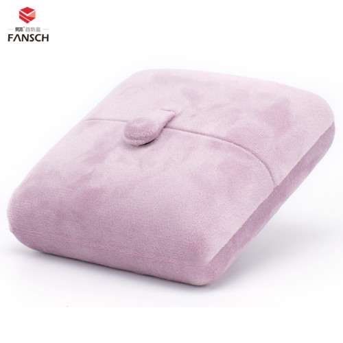 新款按釦雙釦首飾盒超軟絲絨戒指盒耳釘吊墜盒珍珠項鍊盒子淺紫色