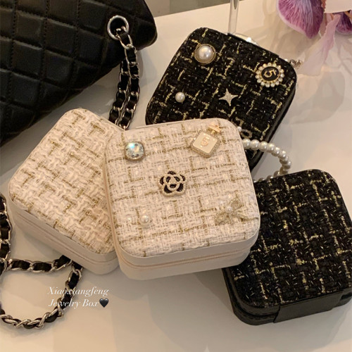 原創！小香風可攜式首飾盒手飾品收納盒戒指項鍊耳釘防氧化大容量