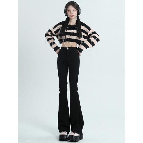 黑色微喇牛仔褲女2026新款小個子彈力高腰顯瘦垂感馬蹄喇叭褲