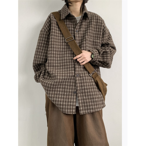 格子襯衫男長袖春秋新款美式復古加厚磨毛青少年寬鬆休閒襯衣外套 格子襯衫男長袖春秋新款美式復古加厚磨毛青少年寬鬆休閒襯衣外套