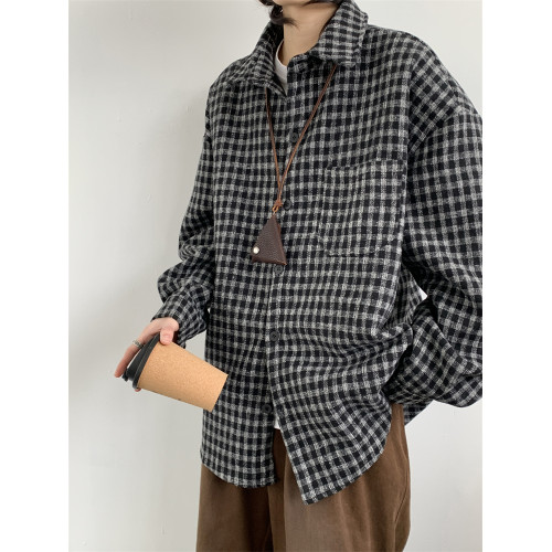 格子襯衫男長袖春秋新款美式復古加厚磨毛青少年寬鬆休閒襯衣外套 格子襯衫男長袖春秋新款美式復古加厚磨毛青少年寬鬆休閒襯衣外套