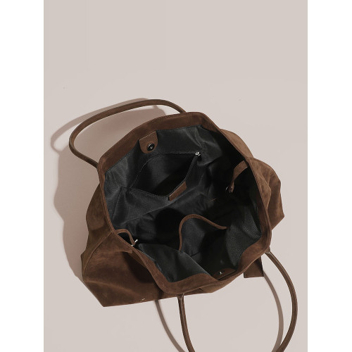 ZERMA真皮女包秋冬新款磨砂頭層牛皮公文包大容量單肩托特包通勤