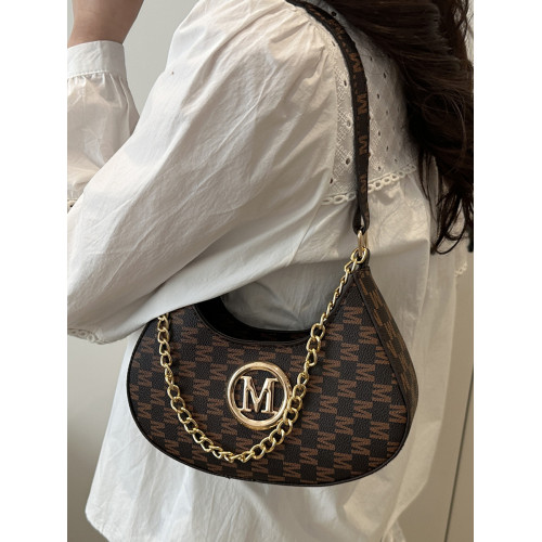 高級質感法式復古腋下女士包包新款休閒單肩包百搭印花鏈條馬鞍包