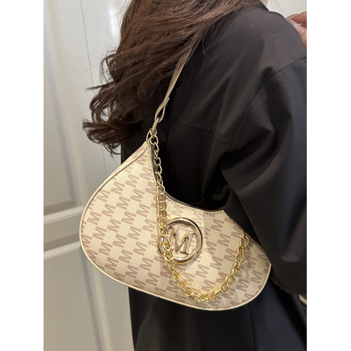 高級質感法式復古腋下女士包包新款休閒單肩包百搭印花鏈條馬鞍包